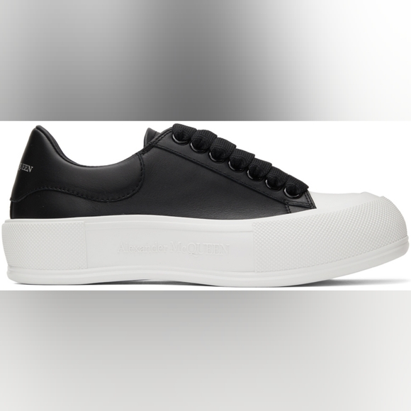 Alexander McQueen Shoes - Alexander Mcqueen Black & White Leather Deck Plimsoll Sneakers